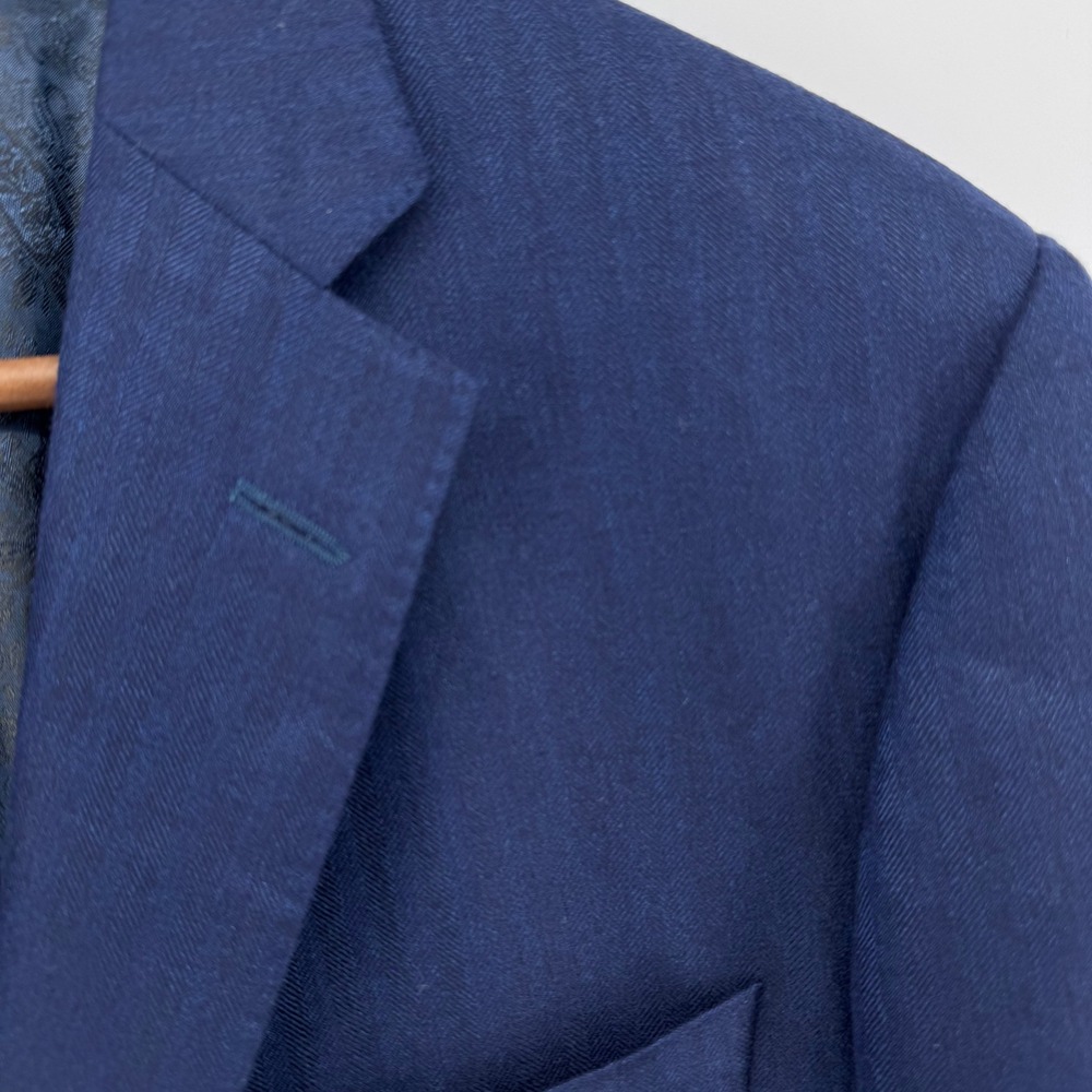 J.P. Tilford Samuelsohn Loro Piana Blazer Men 42L Blue Cashmere Silk Herringbone - Picture 3 of 16